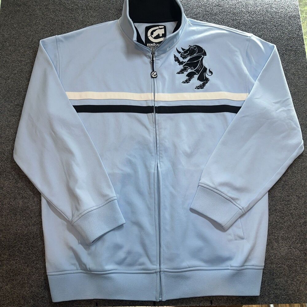 Ecko Unltd Jacket Men's XL Blue Full Zip Collared Embroidered - Picture 2 of 9
